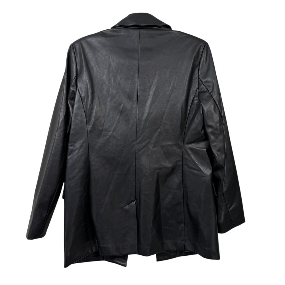 Nine West Women's Black Faux Leather Blazer Jacket Size M Mid-Length Button - Picture 5 of 6
